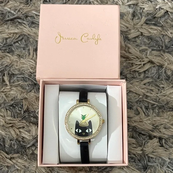 Jessica Carlyle Cute Black Cat Watch with Crystals Allaround Gold Hardware New - Picture 1 of 6